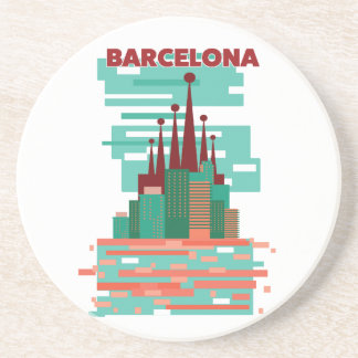 Posavasos Póster retro de viaje a Barcelona