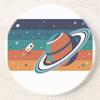 Posavasos Póster Retro de Viaje Espacial Planeta Anillado