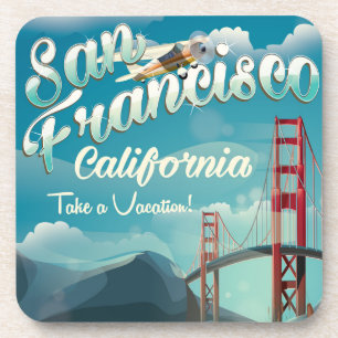 Posavasos Póster vintage de viaje de vacaciones a San Franci