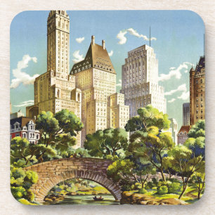 Posavasos Póster vintage del parque central de la ciudad de