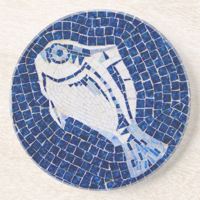 Posavasos Práctico de costa azul del mosaico de los pescados (Frente)