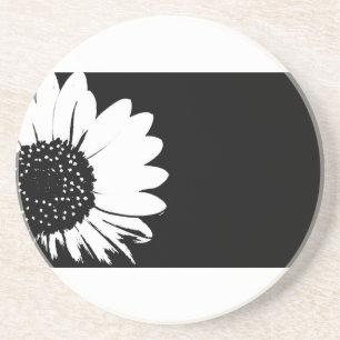 Posavasos Práctico de costa blanco y negro del diseño flor