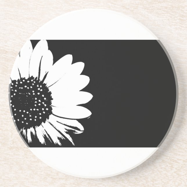 Posavasos Práctico de costa blanco y negro del diseño floral (Frente)