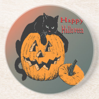 Posavasos Práctico de costa de la calabaza del gato negro