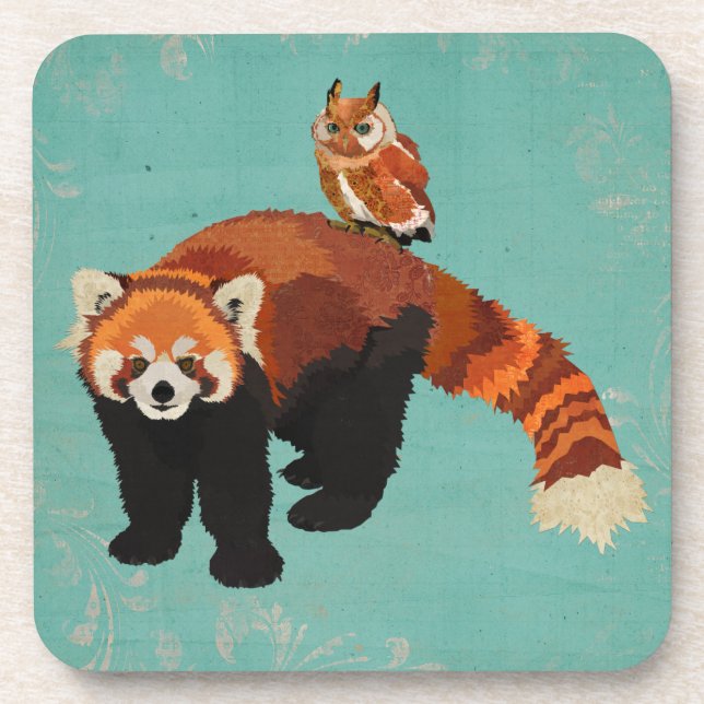 Posavasos Práctico de costa de la panda roja y del búho (Frente)