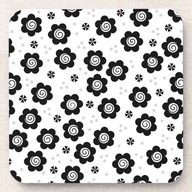 Posavasos Práctico de costa negro lindo del corcho de las fl (Frente)