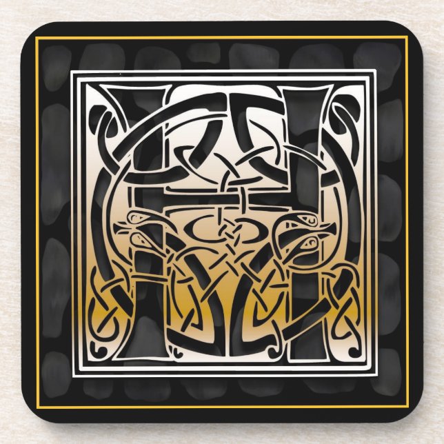 Posavasos Prácticos de costa de piedra negros célticos del (Frente)