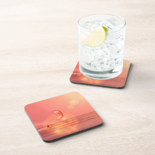 Posavasos Prácticos de costa del corcho de la puesta del so