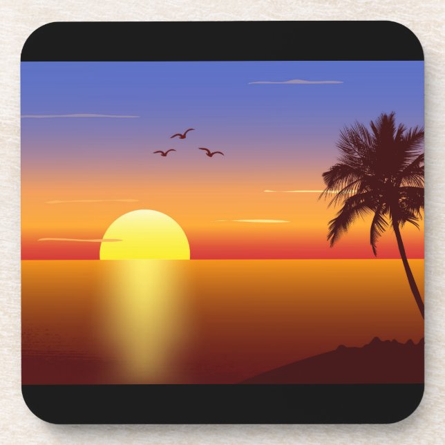 Posavasos Prácticos de costa del corcho de la puesta del sol (Frente)