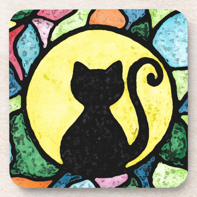 Posavasos Prácticos de costa del gato del vitral (Frente)