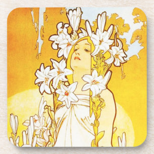 Posavasos Prácticos de costa del lirio de Alfonso Mucha