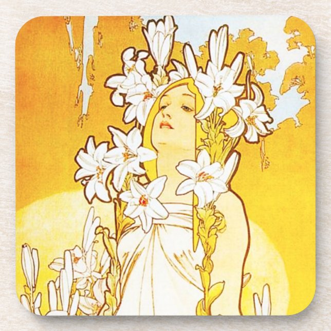 Posavasos Prácticos de costa del lirio de Alfonso Mucha (Frente)