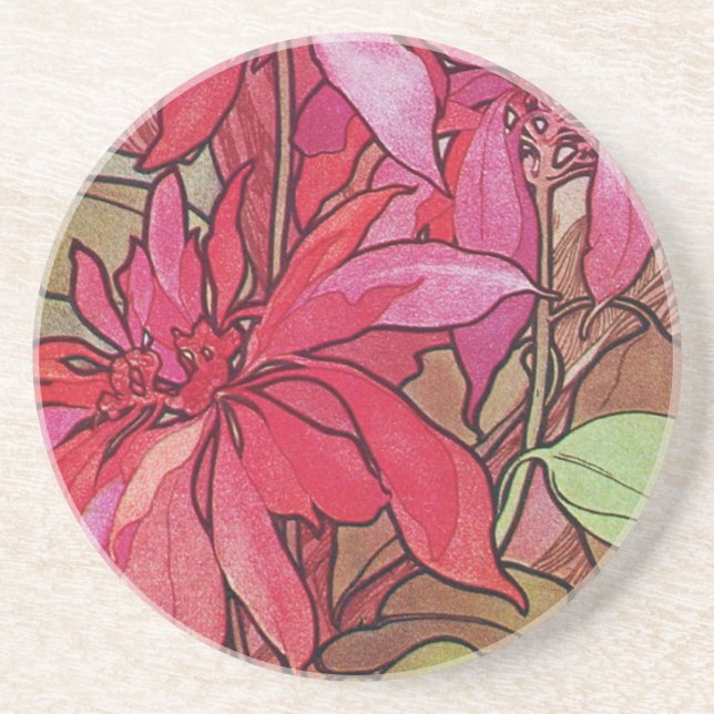 Posavasos Prácticos de costa del navidad de los Poinsettias (Frente)