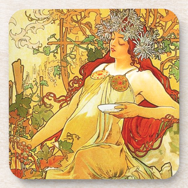 Posavasos Prácticos de costa del otoño de Alfonso Mucha (Frente)