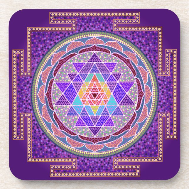 Posavasos Prácticos de costa púrpuras de Sri Yantra (Frente)