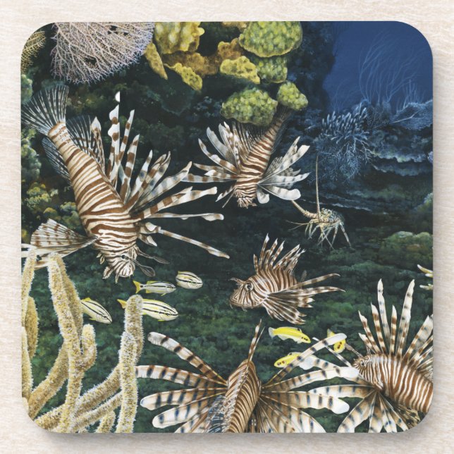 Posavasos Prácticos de costa rojos del Lionfish (Frente)