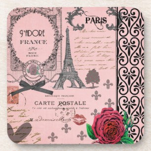 Posavasos Prácticos de costa rosados del collage de París