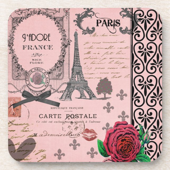 Posavasos Prácticos de costa rosados del collage de París (Frente)