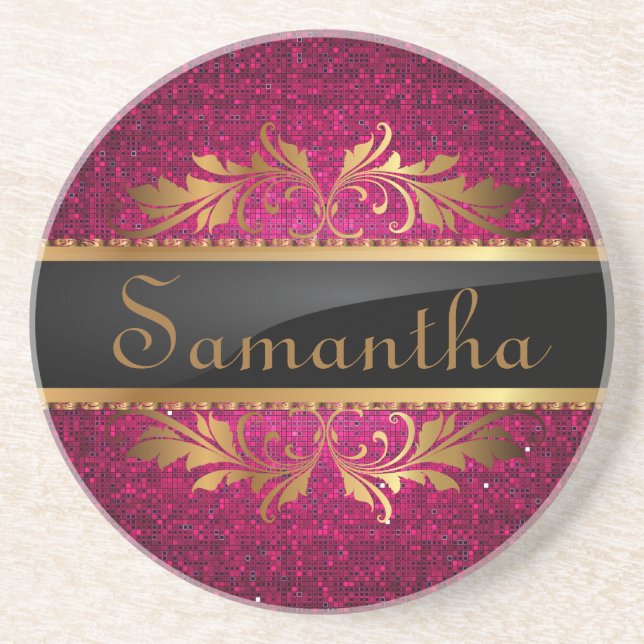 Posavasos Prácticos de costa rosados del modelo del Glitz (Frente)