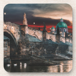 Posavasos Prague Charles Bridge Night Hard Plastic Coaster
