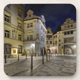 Posavasos Prague Old Town Street Night Hard Plastic Coaster