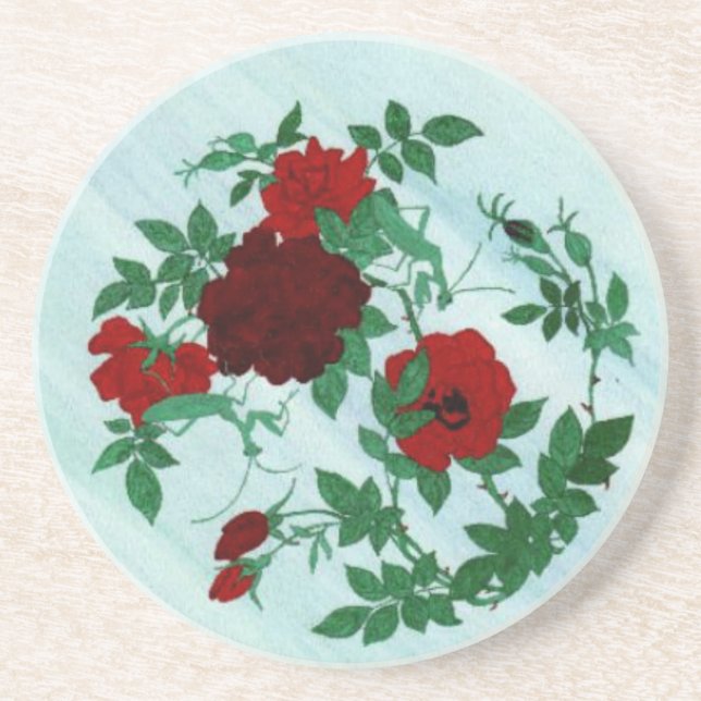 Posavasos Praying Mantis & Red Roses Coaster (Frente)