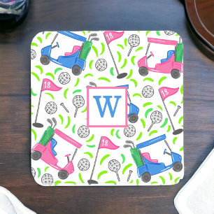 Posavasos Preámbulo de golf verde azul rosa inicial