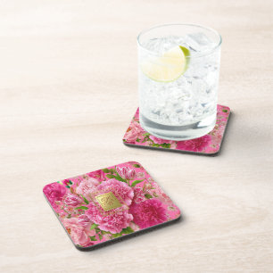 Posavasos Preciosa Costa de Fiesta con Monograma Floral Rosa