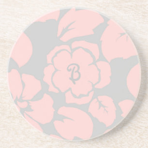 Posavasos Precioso Monograma Floral Rosa y Gris