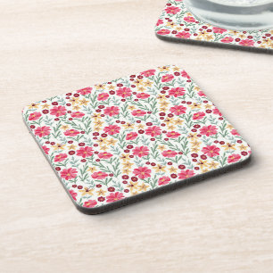 Posavasos Precioso patrón floral vintage en rosa y amarillo