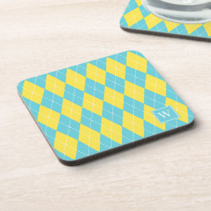 Posavasos Preppy Argyle Cosedido a Mano – Amarillo y Turques