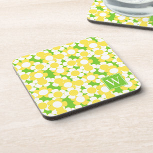 Posavasos Preppy Daisy Bloom – Monograma Amarillo y Lima