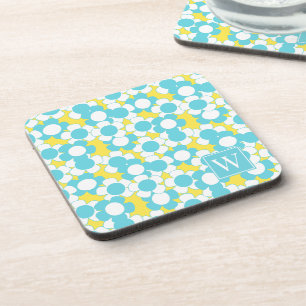 Posavasos Preppy Daisy Bloom – Monograma Amarillo y Turquesa