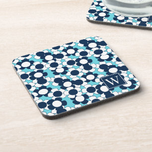 Posavasos Preppy Daisy Bloom – Turquesa y Monograma Azul Mar