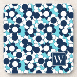 Posavasos Preppy Daisy Bloom – Turquesa y Monograma Azul Mar