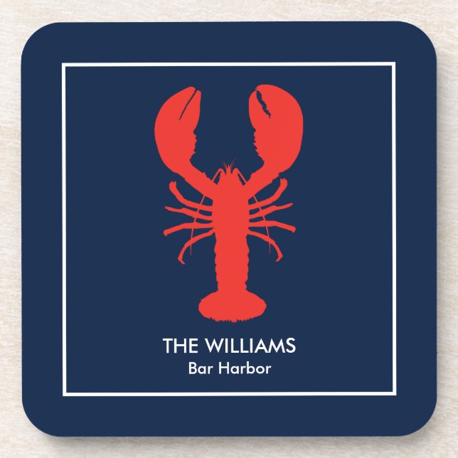 Posavasos Preppy de bogavante rojo masculino personalizado - (Frente)