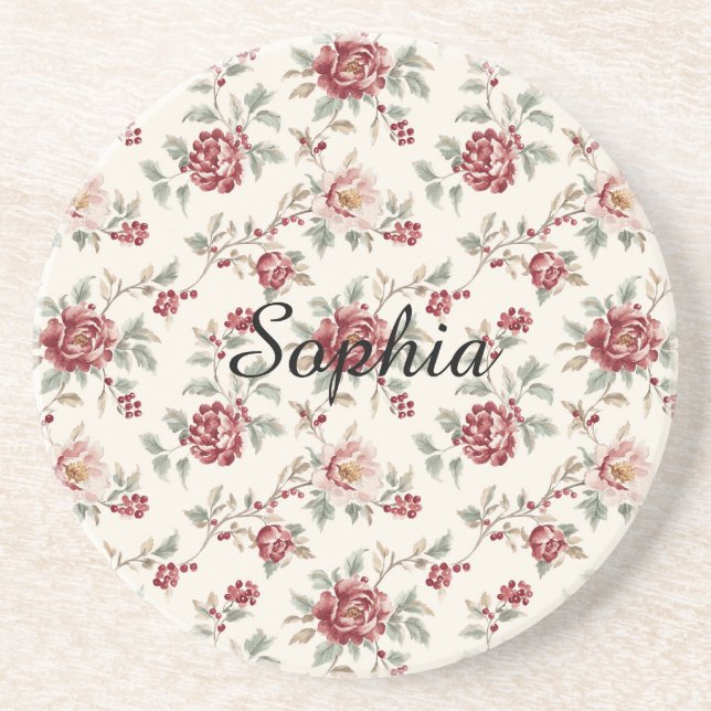 Posavasos Pretty Chic Red Cream Floral   (Frente)