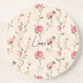 Posavasos Pretty Pink Cream Roses Floral Bridal Shower