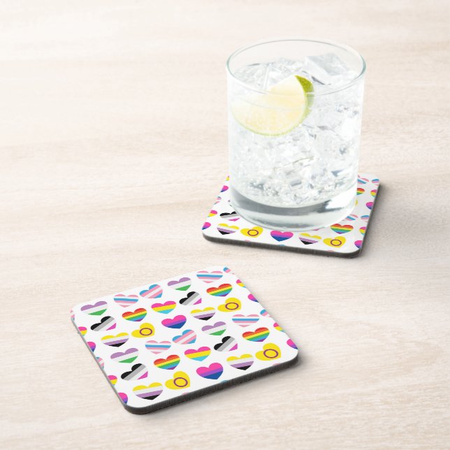Posavasos Pride Corazones con respaldo de corcho (Lado Derecho)
