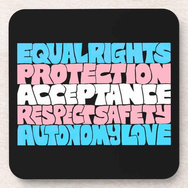 Posavasos PRIDE Trans rights word art bandera LGBT cita rega (Frente)