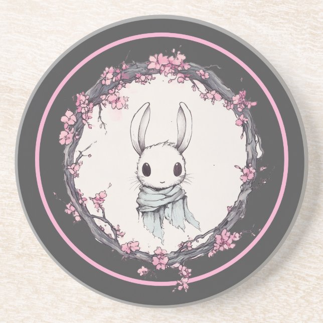 Posavasos Primavera de la liebre, flores de cerezo, montaña  (Frente)