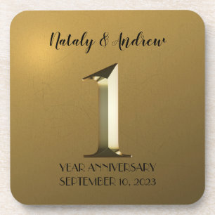 Posavasos Primer aniversario de boda del oro metálico