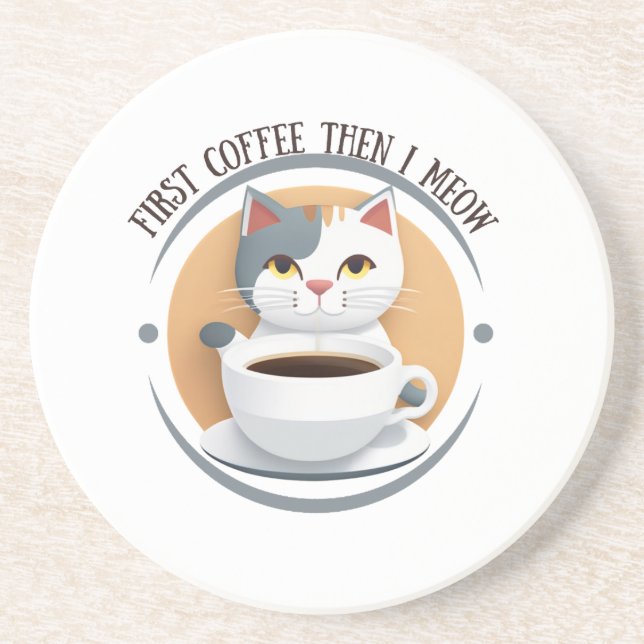 Posavasos Primer Café Y Luego Medo Piedra Arenisca De Gato C (Frente)