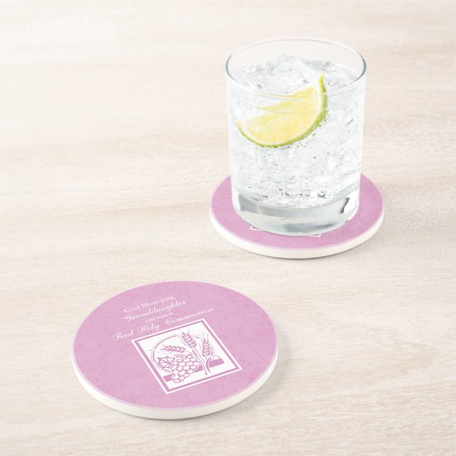 Posavasos Primera comunión de nieta, rosa (Lado)