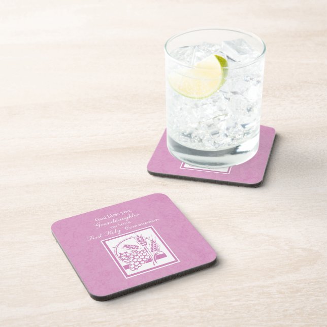 Posavasos Primera comunión de nieta, rosa (Lado Derecho)