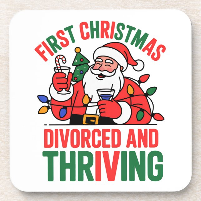 Posavasos Primera Navidad Divorciada y Próspera Navidad (Frente)