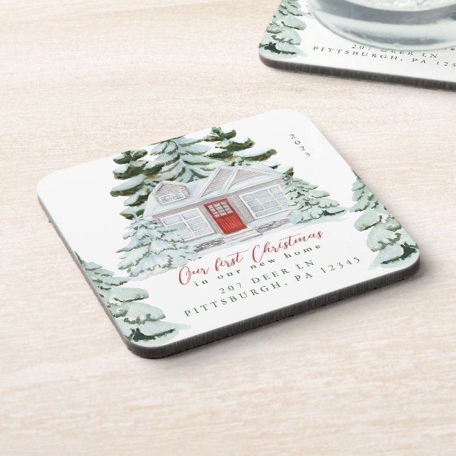 Posavasos Primera Navidad en nuestro nuevo domicilio y año (Lado Izquierdo)