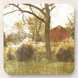 Posavasos Primitive Country Tree Farm Red Cabin in the woods