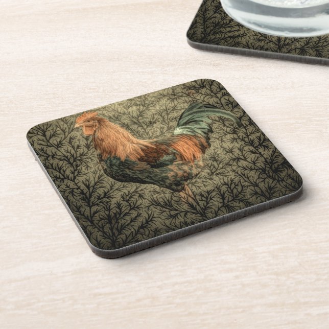 Posavasos Primitivo gallo rústico de pollo de granja (Lado Izquierdo)