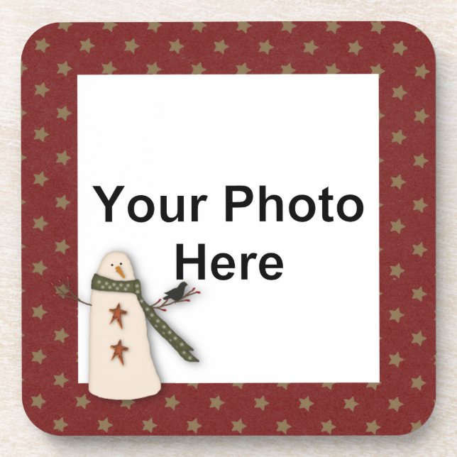 Posavasos Primitivo Personalizado de Snowman foto de Cork Co (Frente)